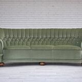 1970s, Danish 3-seater curved sofa, furniture velour, beech wood legs.