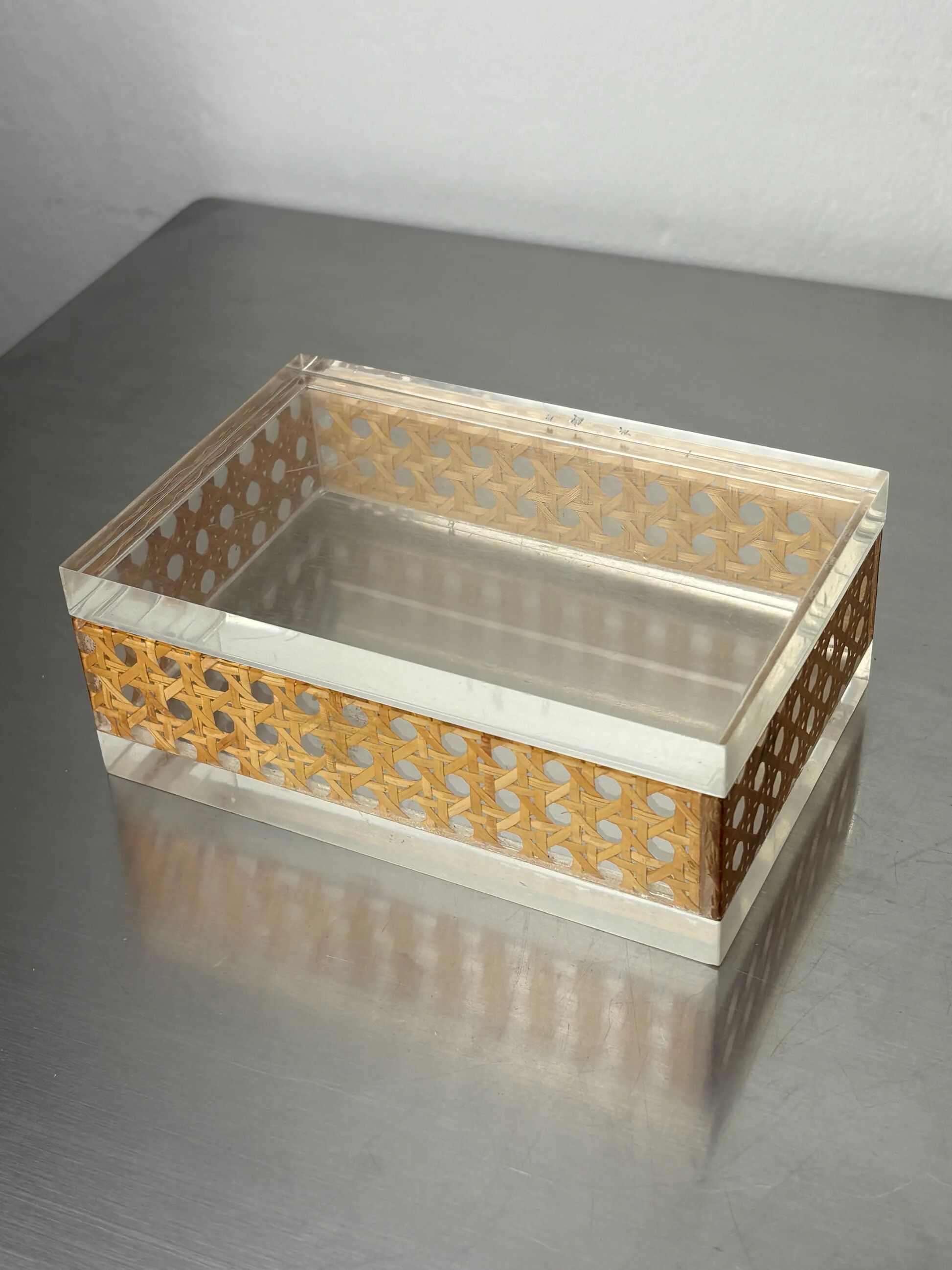 Lucite & rattan vanity box, Christian Dior style, 1970s