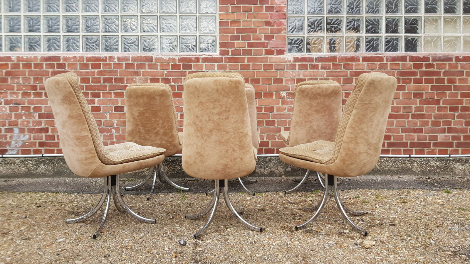 Series of 6 velvet chairs, Gastone Rinaldi 1970