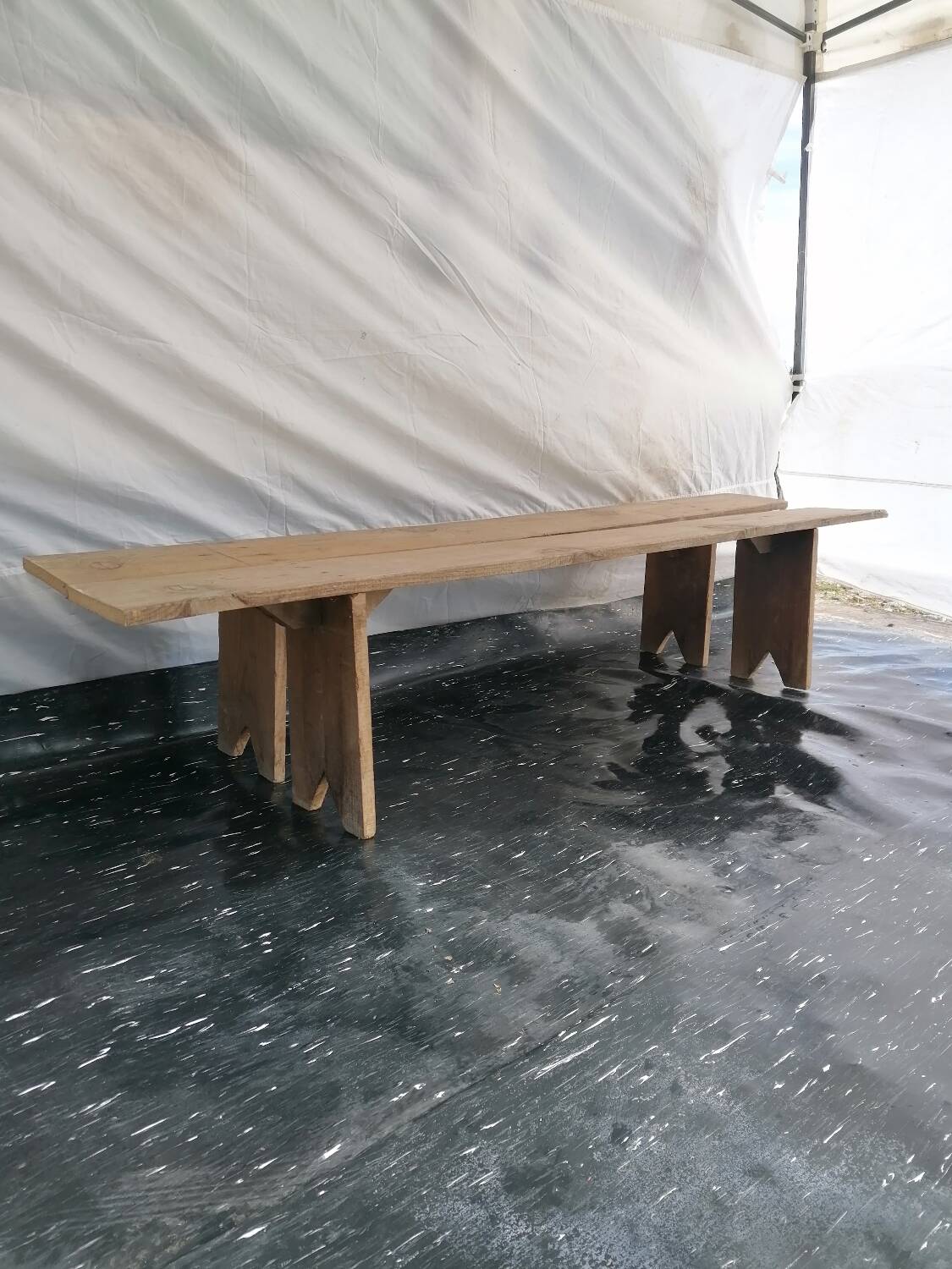 Pair of wooden farm benches