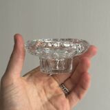Duo of small candlesticks in chiseled glass