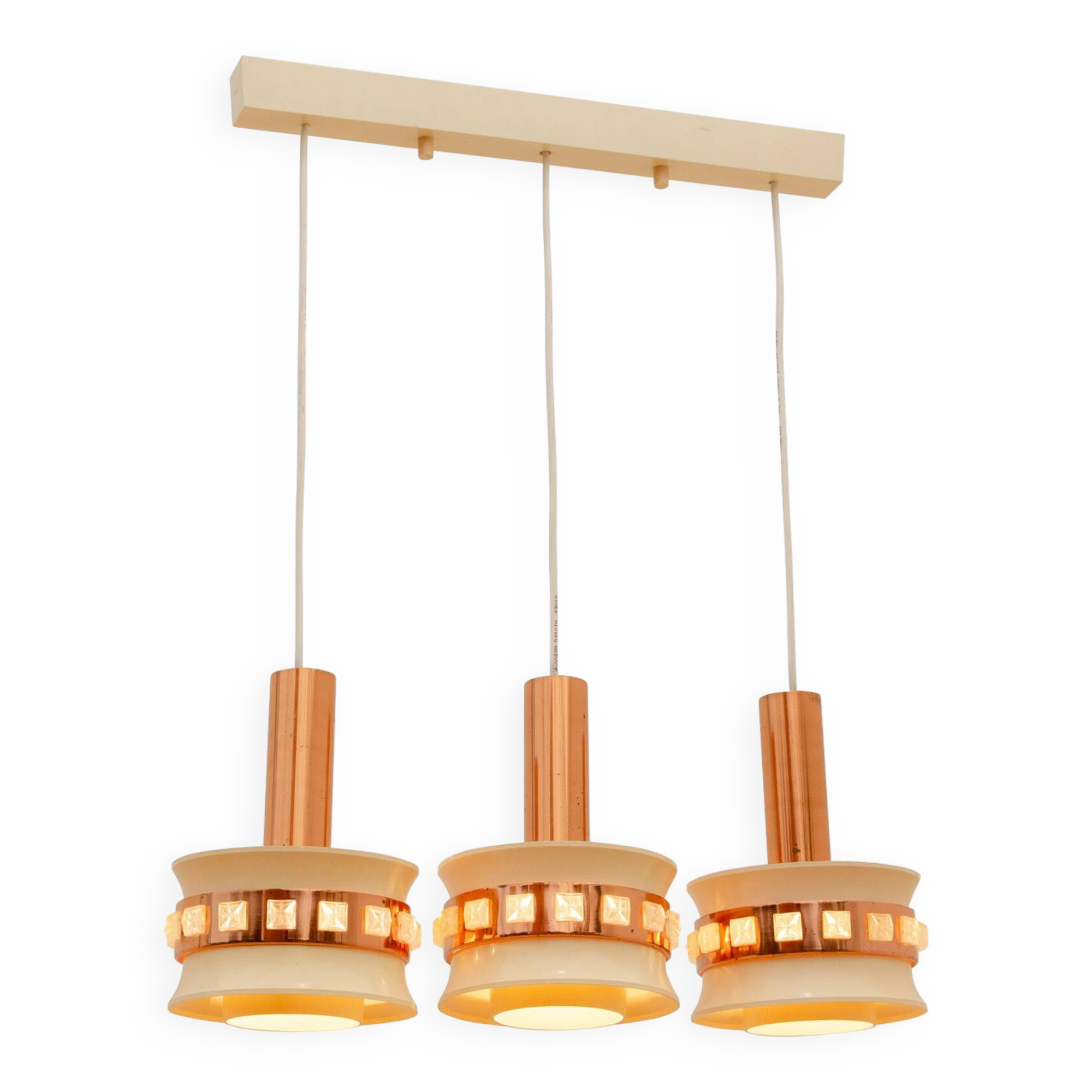 Vintage hanging lamp with three cut glass lampshades, Kamenický Šenov, 1970´s