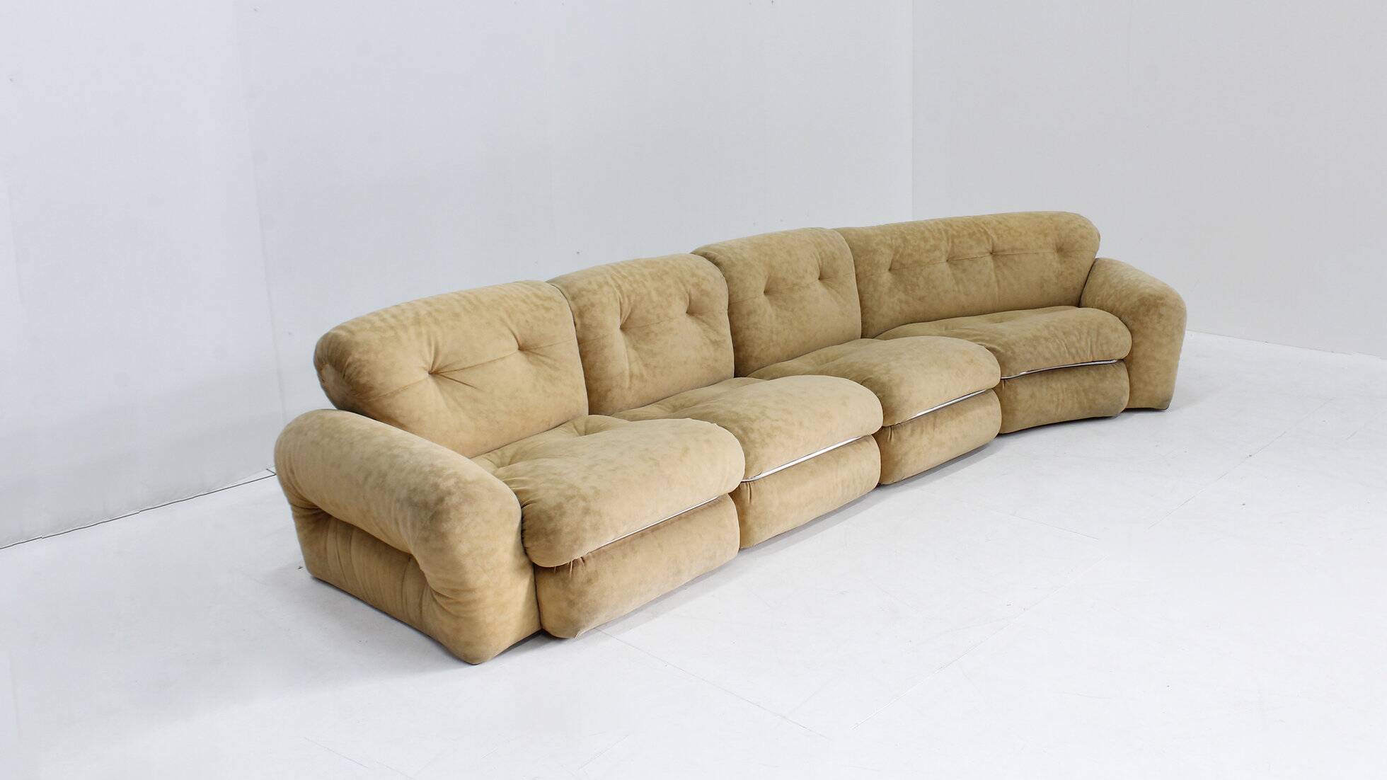 Vintage Italian curved modular chrome sofa 1970s