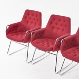 Red "Mirja" armchairs by Bruno Mathsson for Bruno Mathsson International, set of 4, 2003.