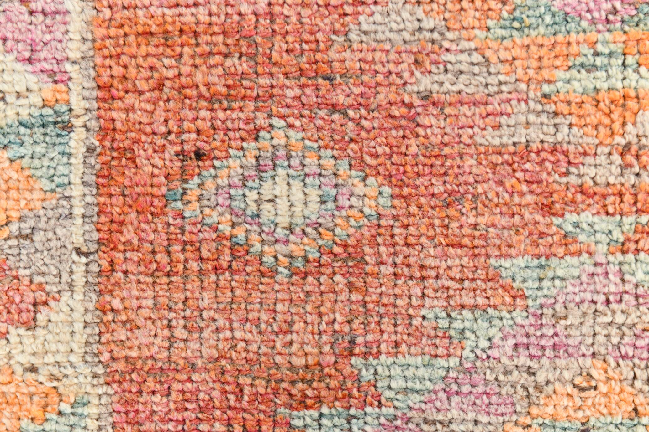 Tapis runner vintage orange à motifs géométriques faits main, 86x319Cm