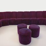 Vintage Snake modular sofa composed of 11 armchair modules and 3 velvet fabric poufs