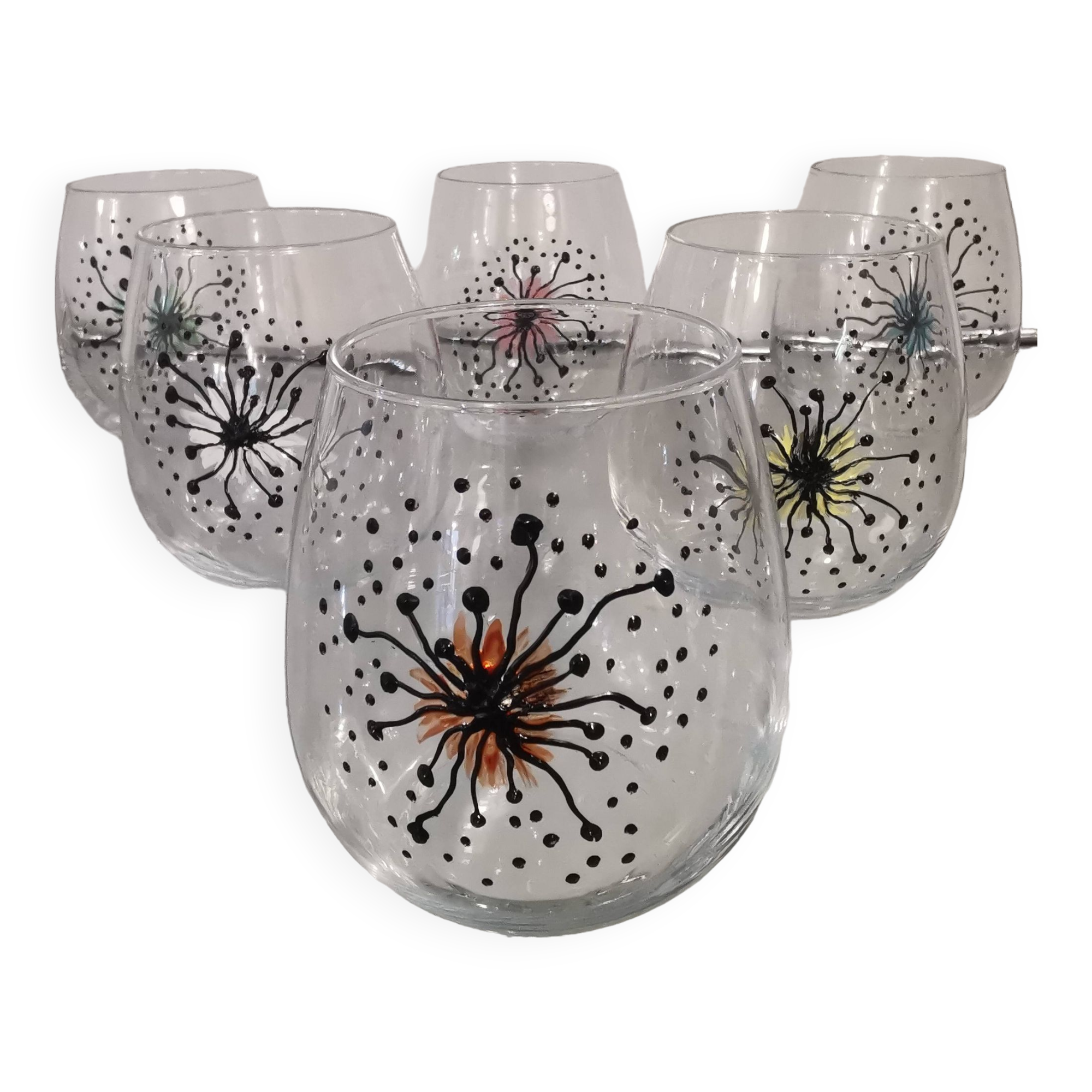 Service of 6 vintage water glasses, handmade decor