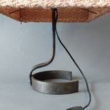 Brutalist lamp 1950 in wrought iron with handmade wool lampshade.
