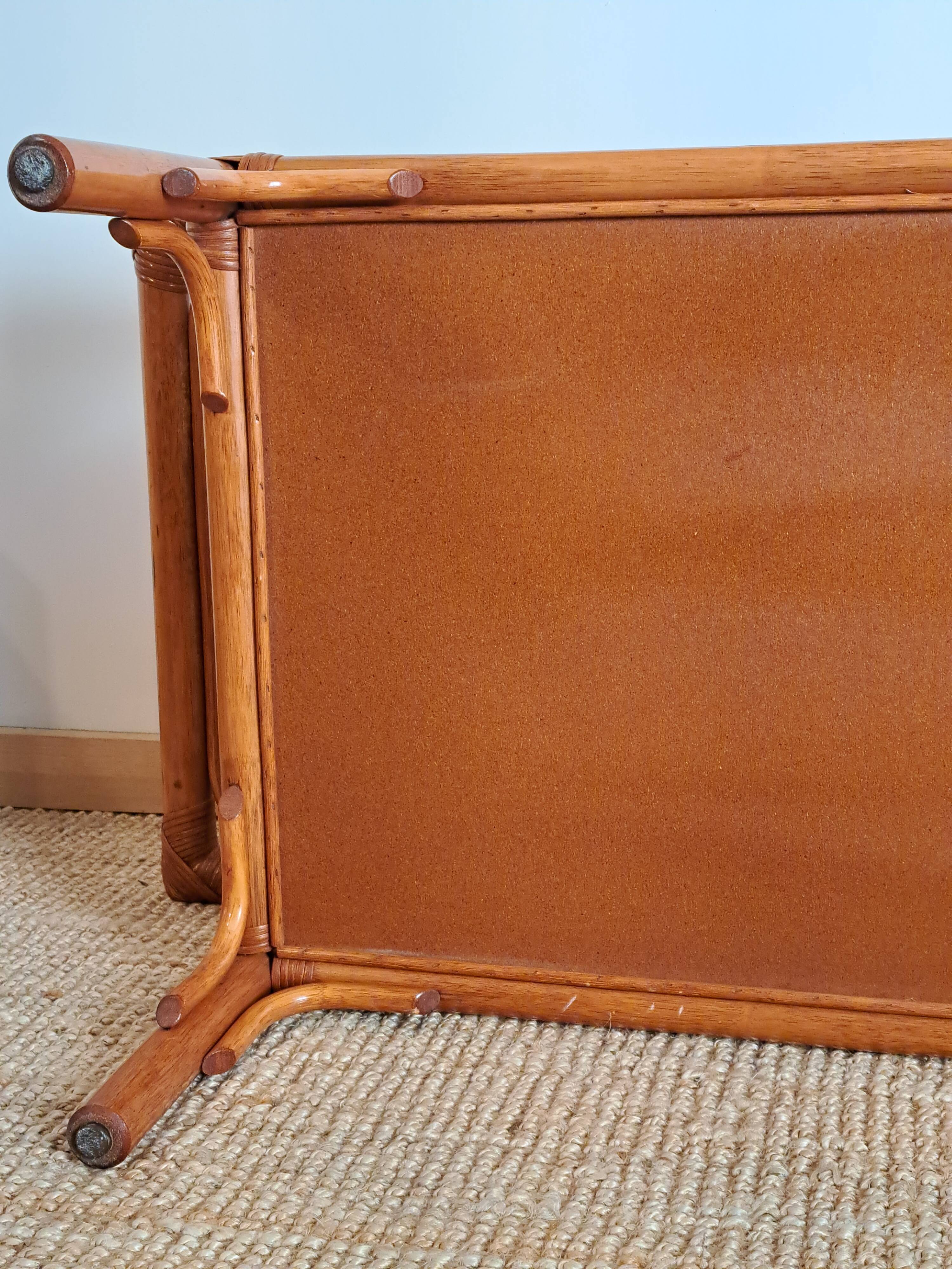 Vintage rectangular rattan and bamboo coffee table