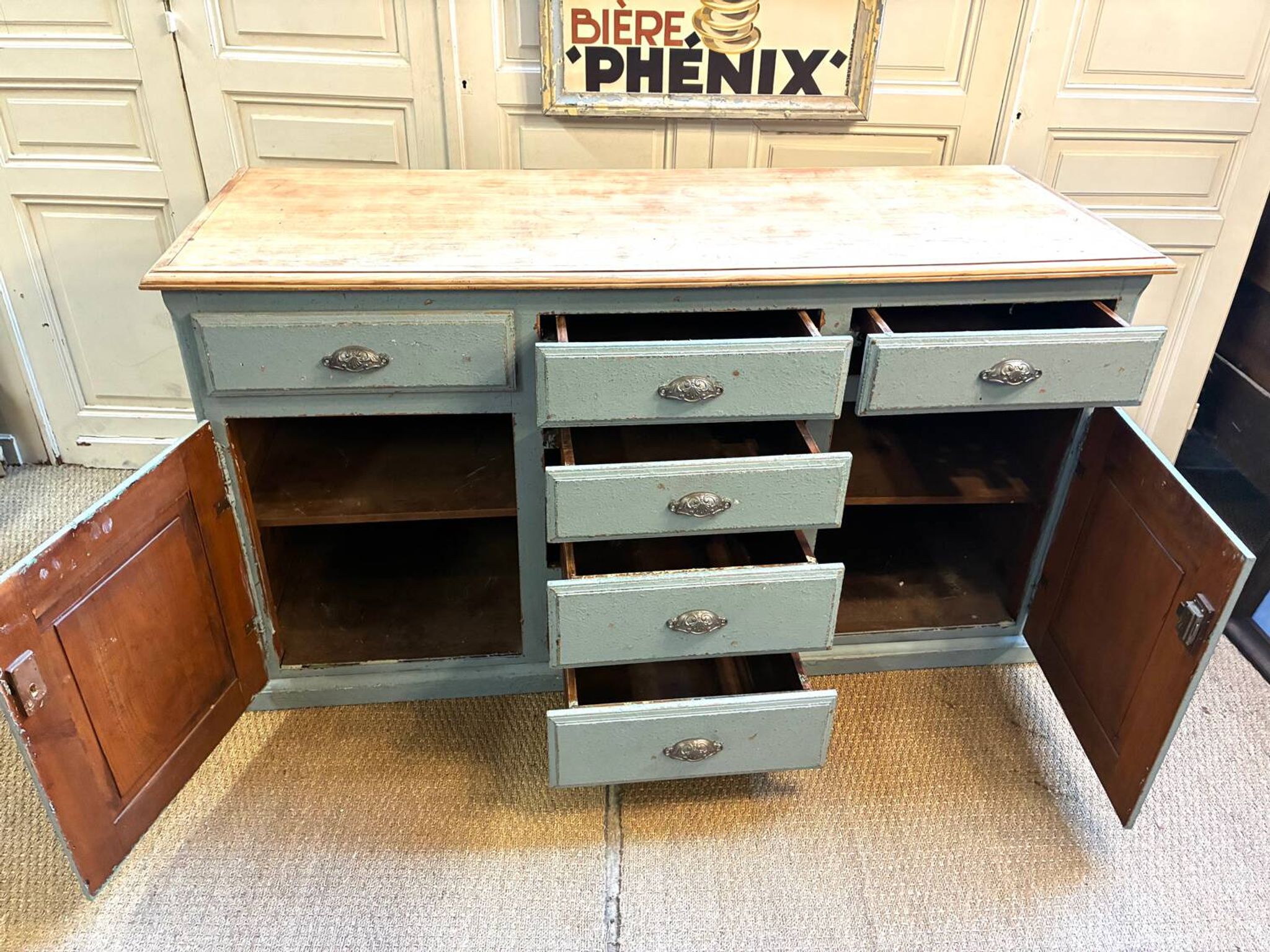 Old piece of furniture with six drawers and two doors