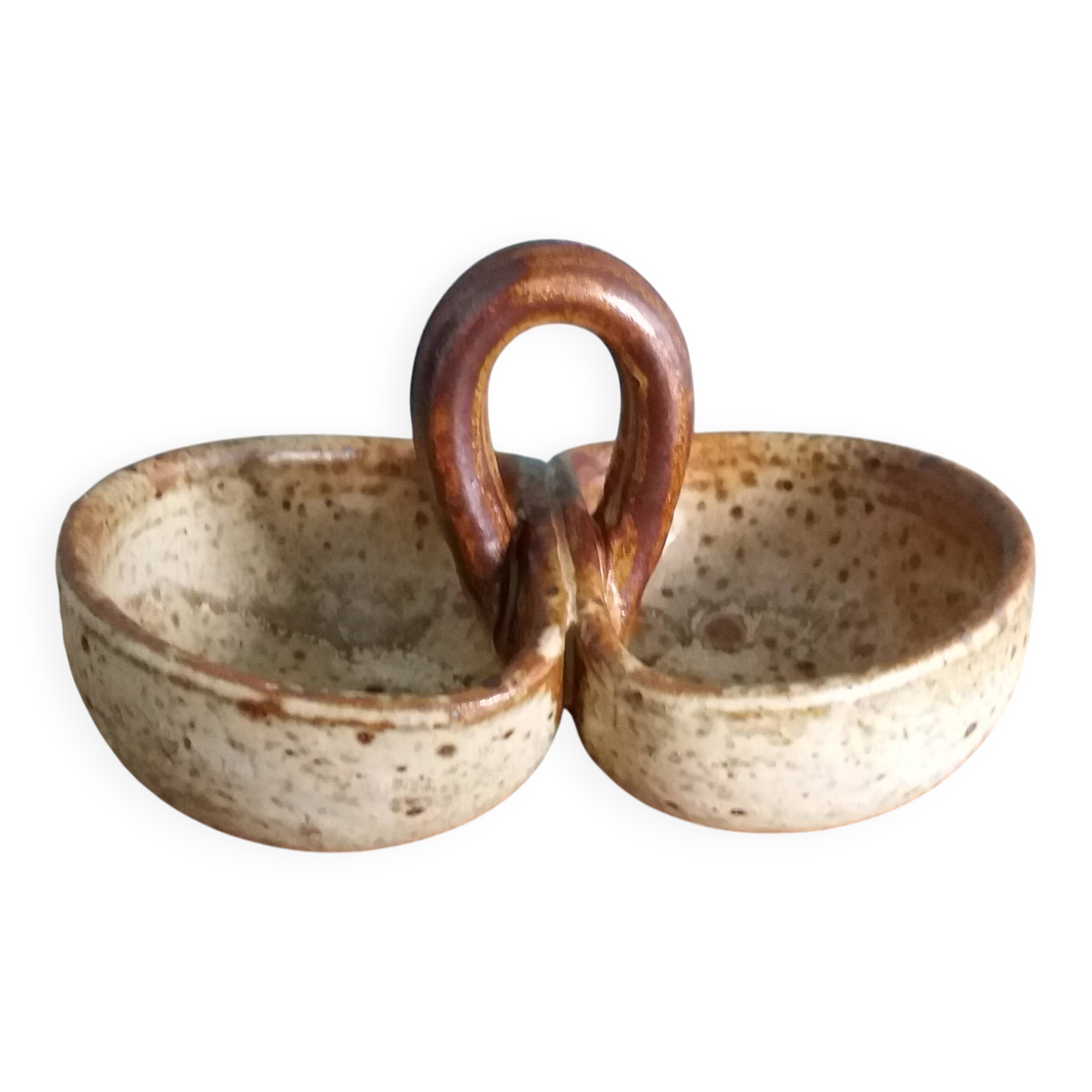 Stoneware salt and sauce dish from Puisaye, signed Jean-Pierre Prud’homme
