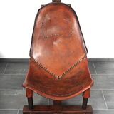 Brutalist oak lounge chair and ottoman, 1970s, set of 2