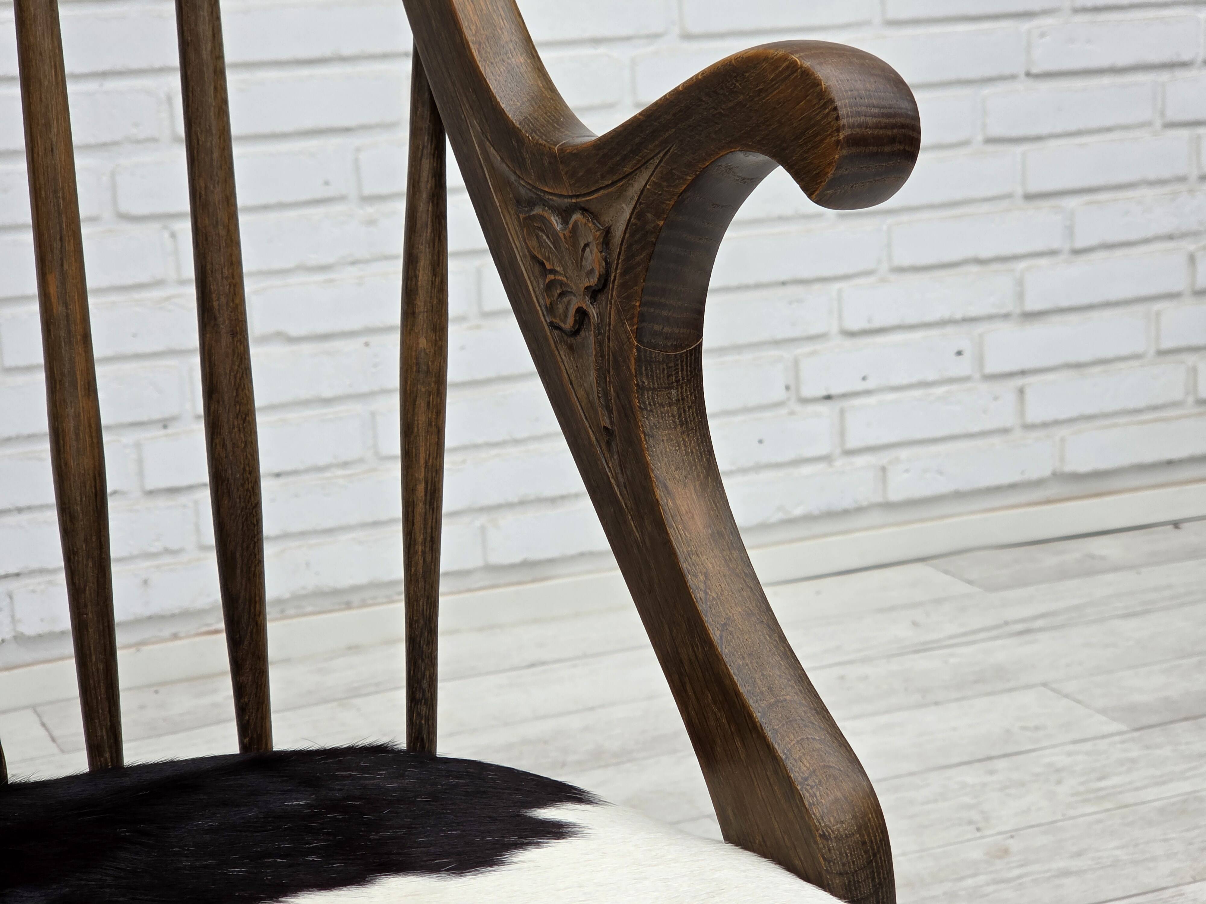 1960s, Danish high-backed armchair, reupholstered, furniture cowhide, oak.