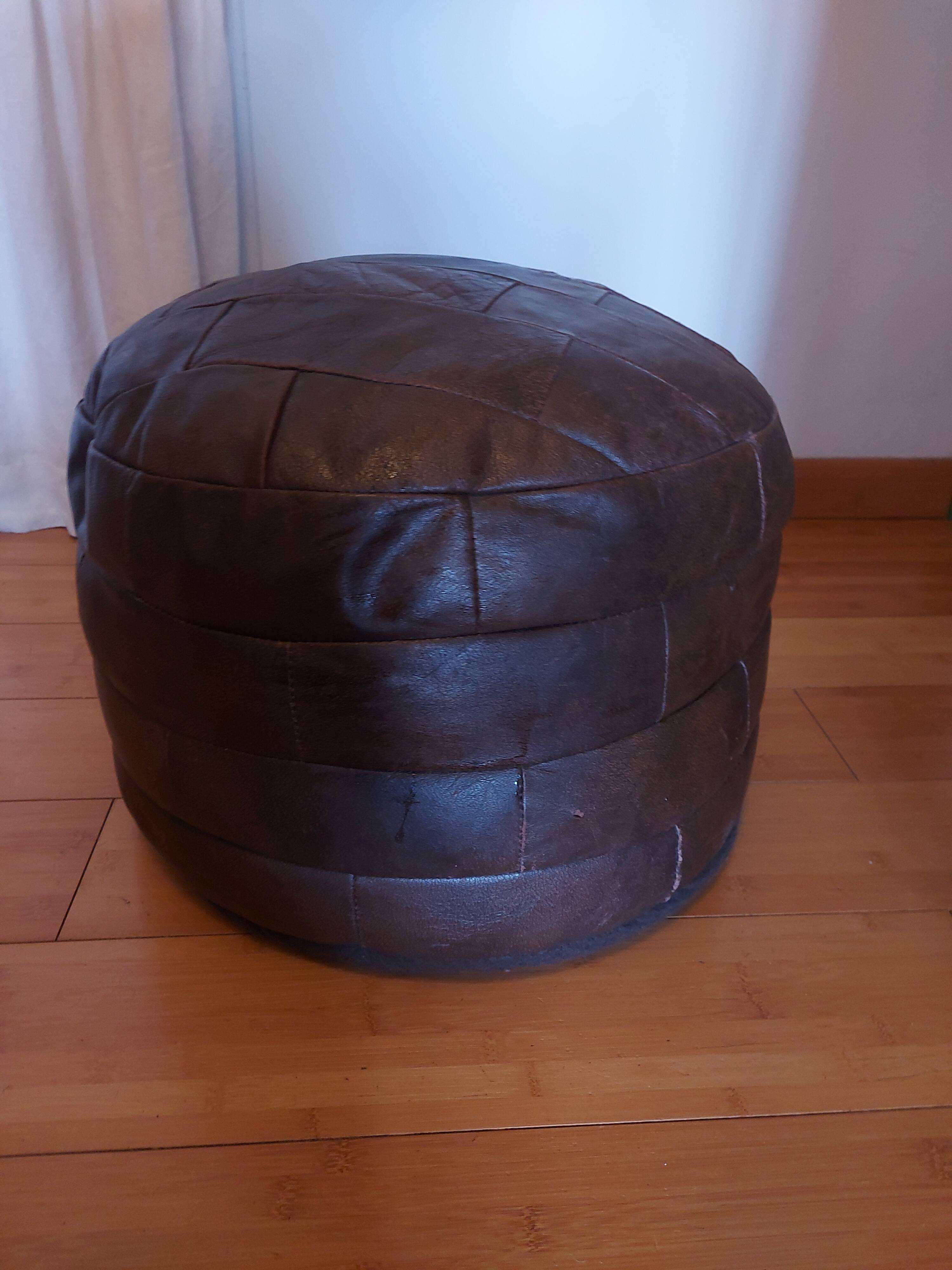 Leather patchwork pouf, vintage 70'S by Sede