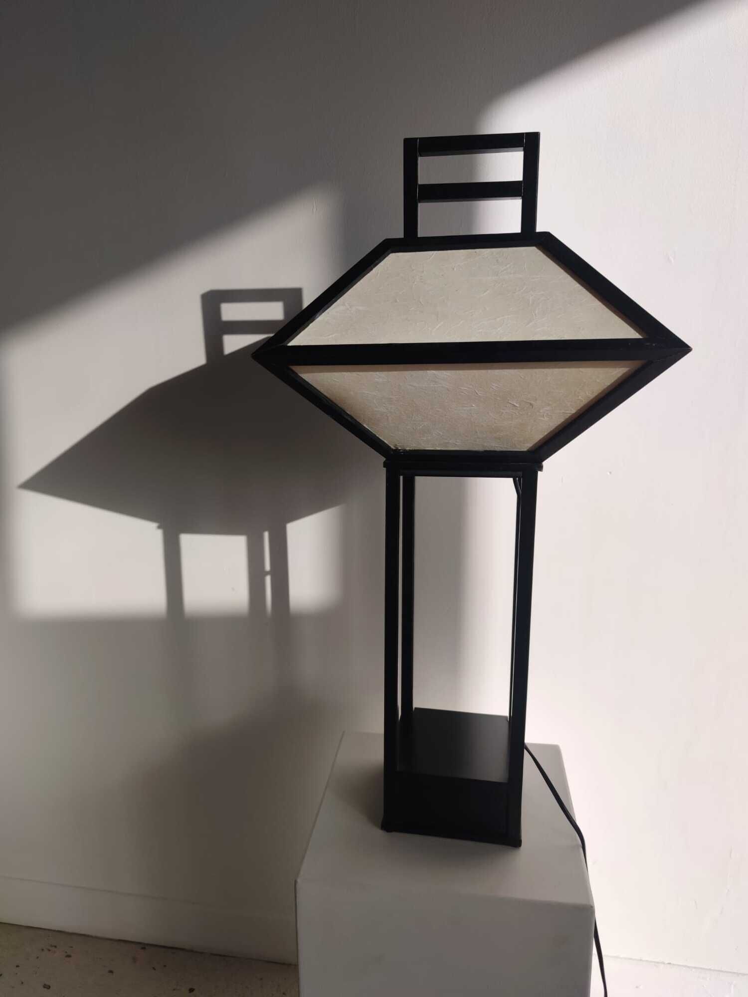 Japanese lamp in black lacquered wood and rice paper H:75cm