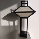 Japanese lamp in black lacquered wood and rice paper H:75cm