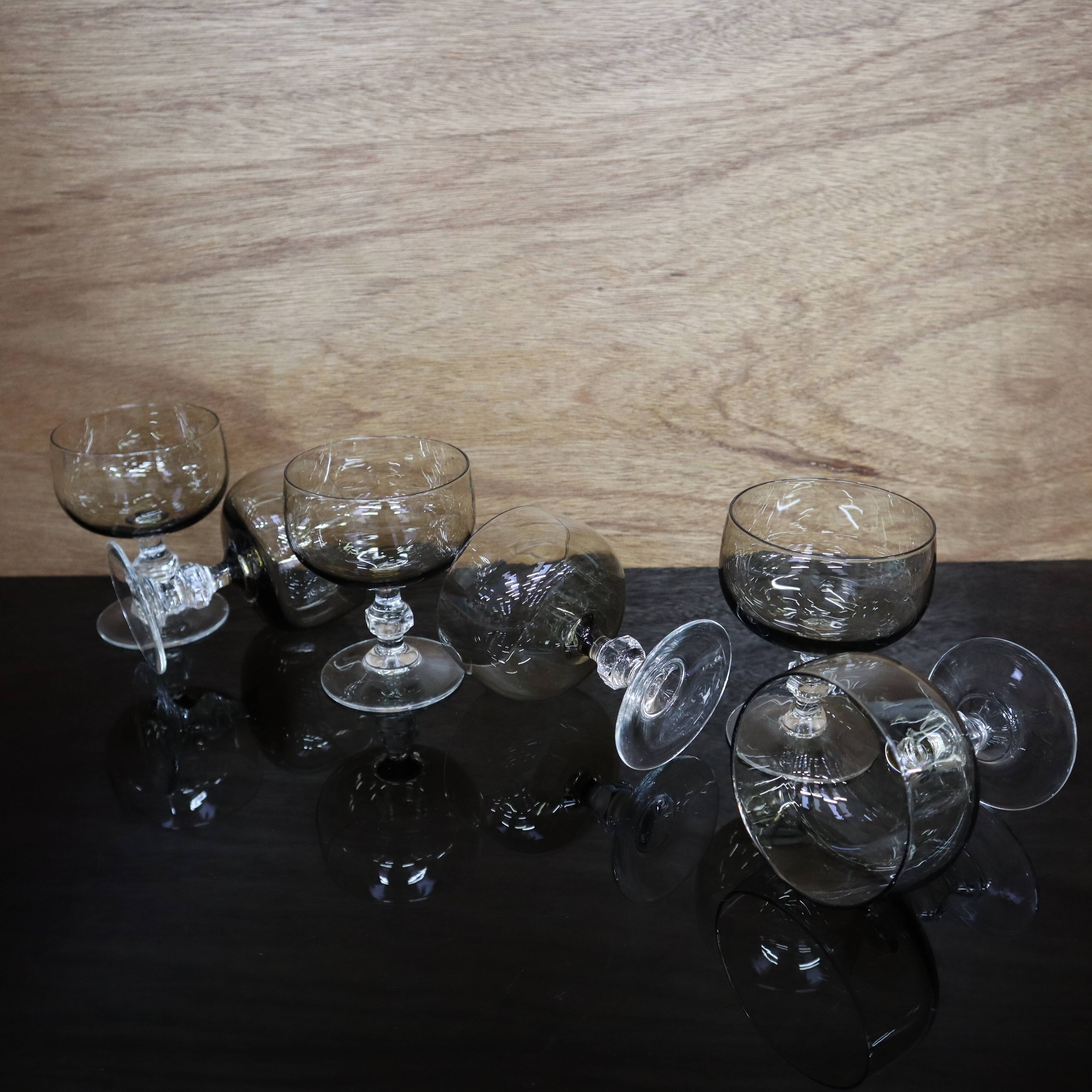 6 Luminarc champagne glasses in smoked black glass "Domaine"
