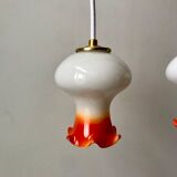 Pair of orange opaline tulips gradient white thread 70s
