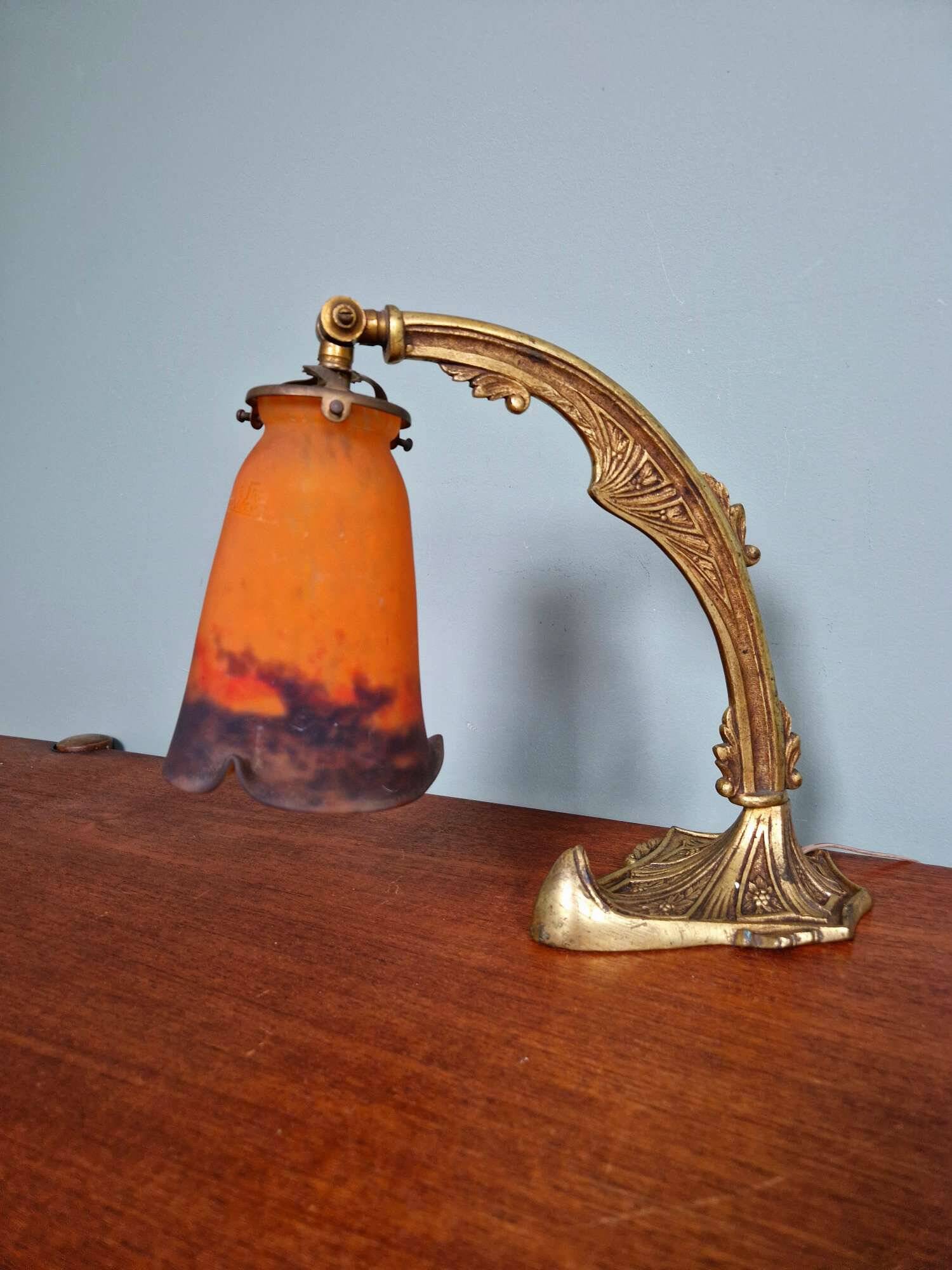 Art Deco bronze and marbled glass desk lamp, Muller brothers, 1920