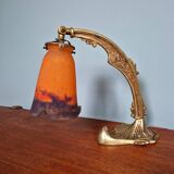 Lampe de bureau art déco en bronze et verre marmoréen, frères Muller, 1920