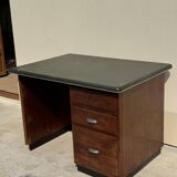 Modernist desk in wood and green moleskin upholstery