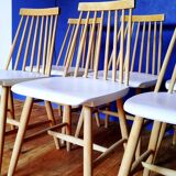 6 vintage wooden and white chairs