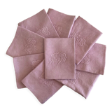 Set of 8 damask towels, monogrammed FB - 92x75cm