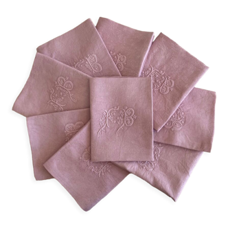 Set of 8 damask towels, monogrammed FB - 92x75cm