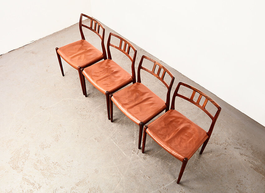 Set de 4 chaises N.O. Moller  modèle 79 en palissandre et cuir pour J.L. Mollers Danemark 1966
