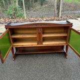 Art Deco sideboard in solid oak and frosted green glass, 1940.
