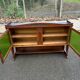 Art Deco sideboard in solid oak and frosted green glass, 1940.