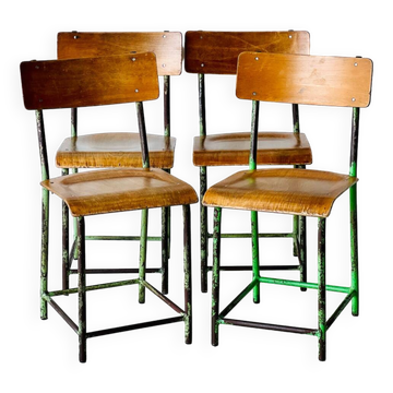 Chaises d'école vintage, ensemble de 4