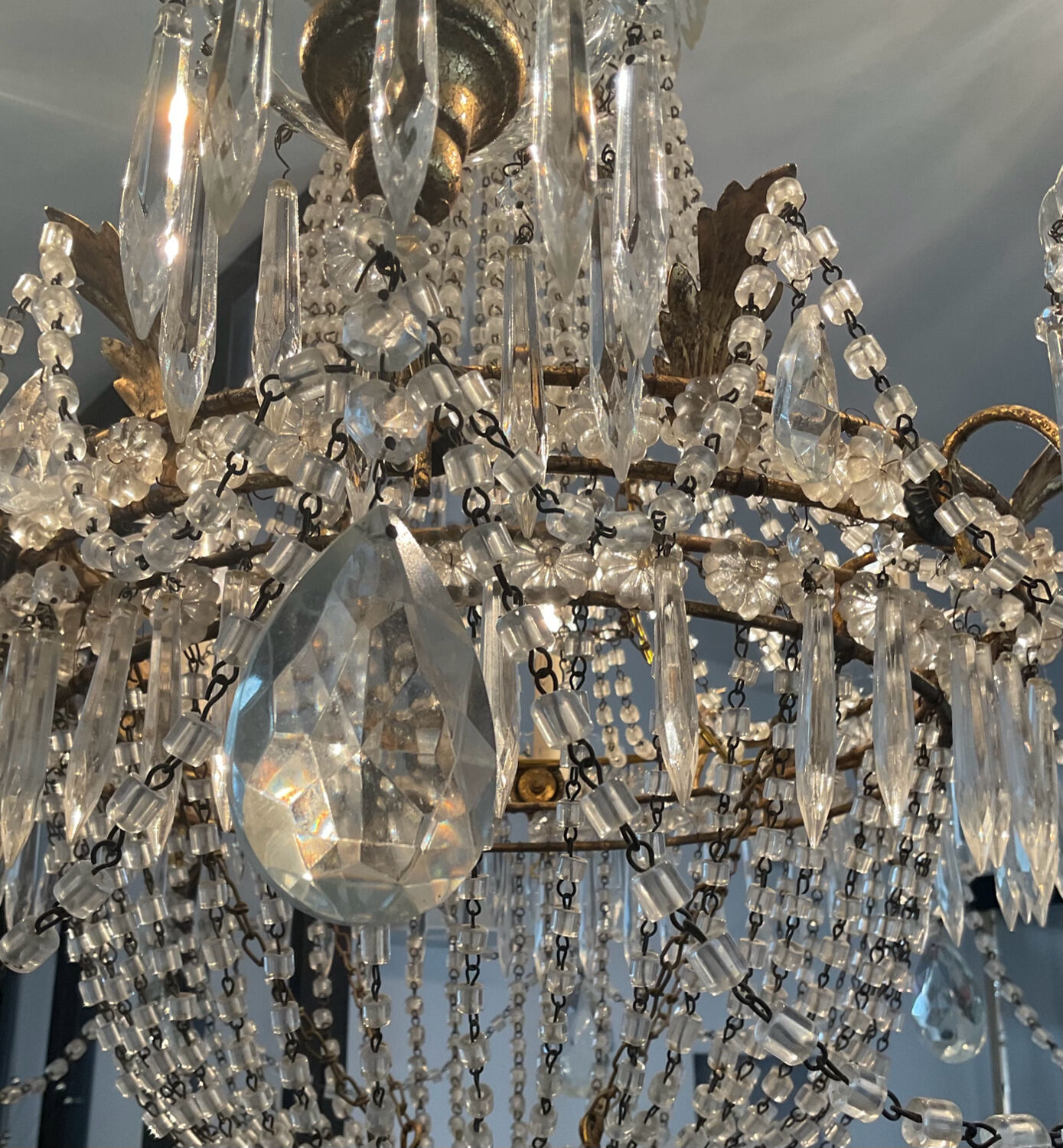 Large Montgolfière chandelier with crystal drops