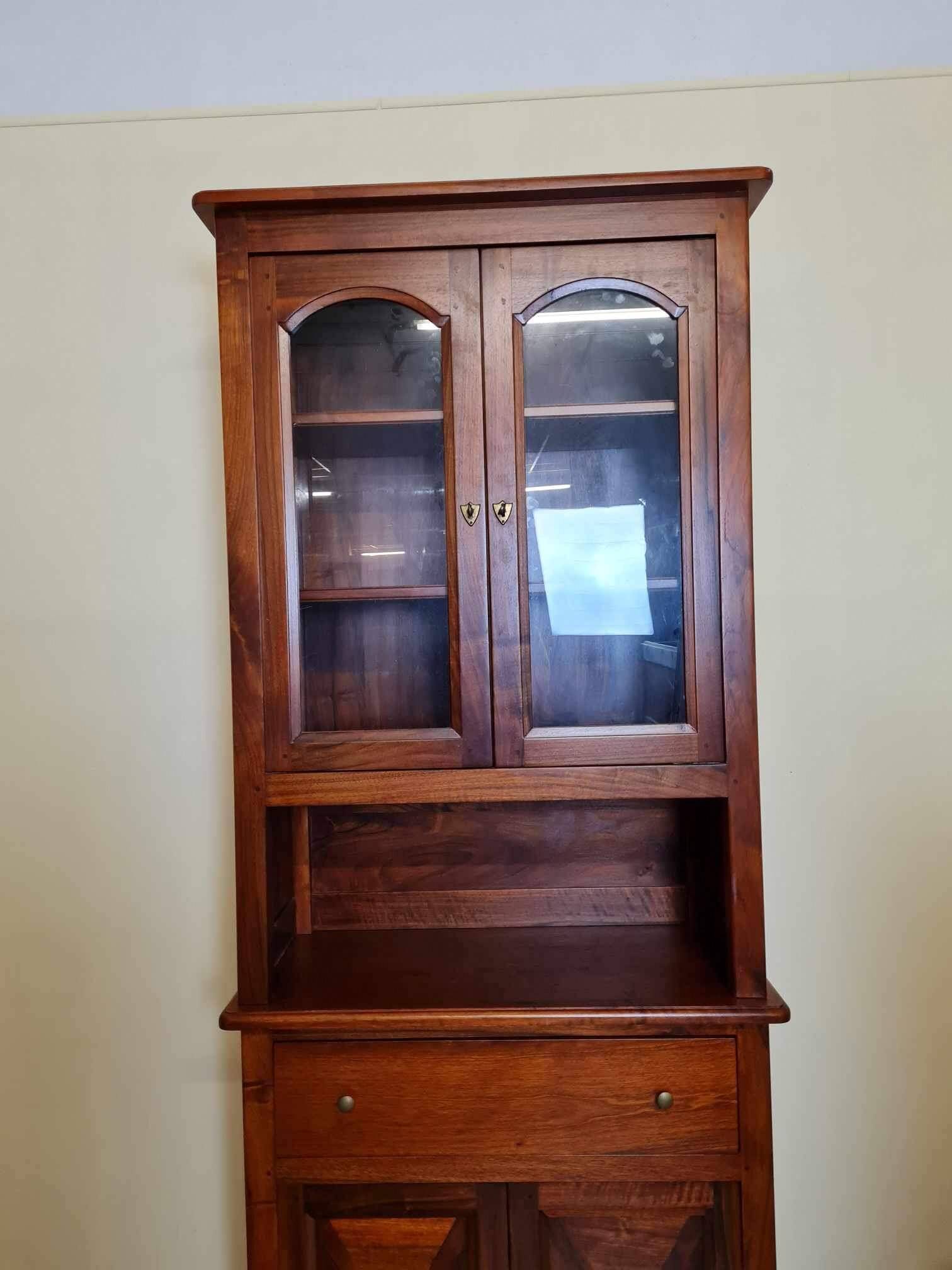Vintage Louis Philippe style ceremonial bookcase in walnut