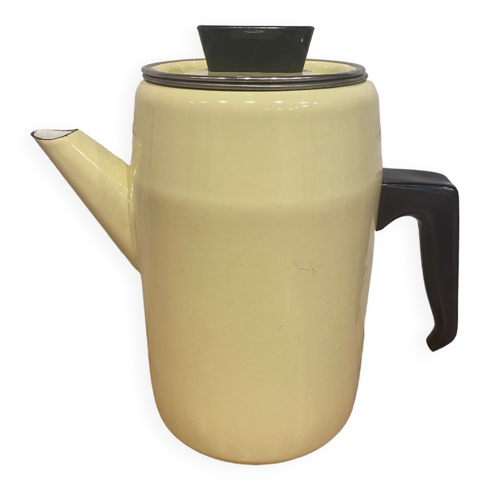 Cafetière en tôle émaillée jaune