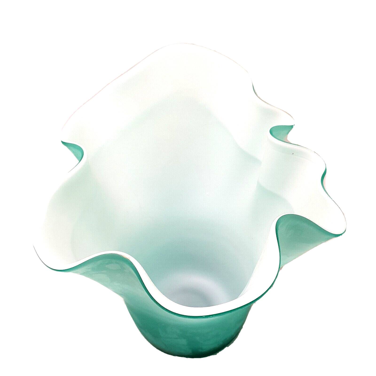 Vase handkerchief opaline turquoise interior white handmade work art deco