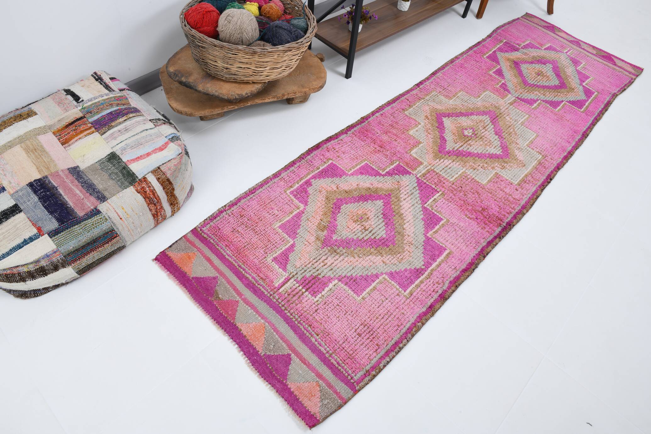 Pink Brown Turkish Runner Rug 86x300Cm SKU 18158