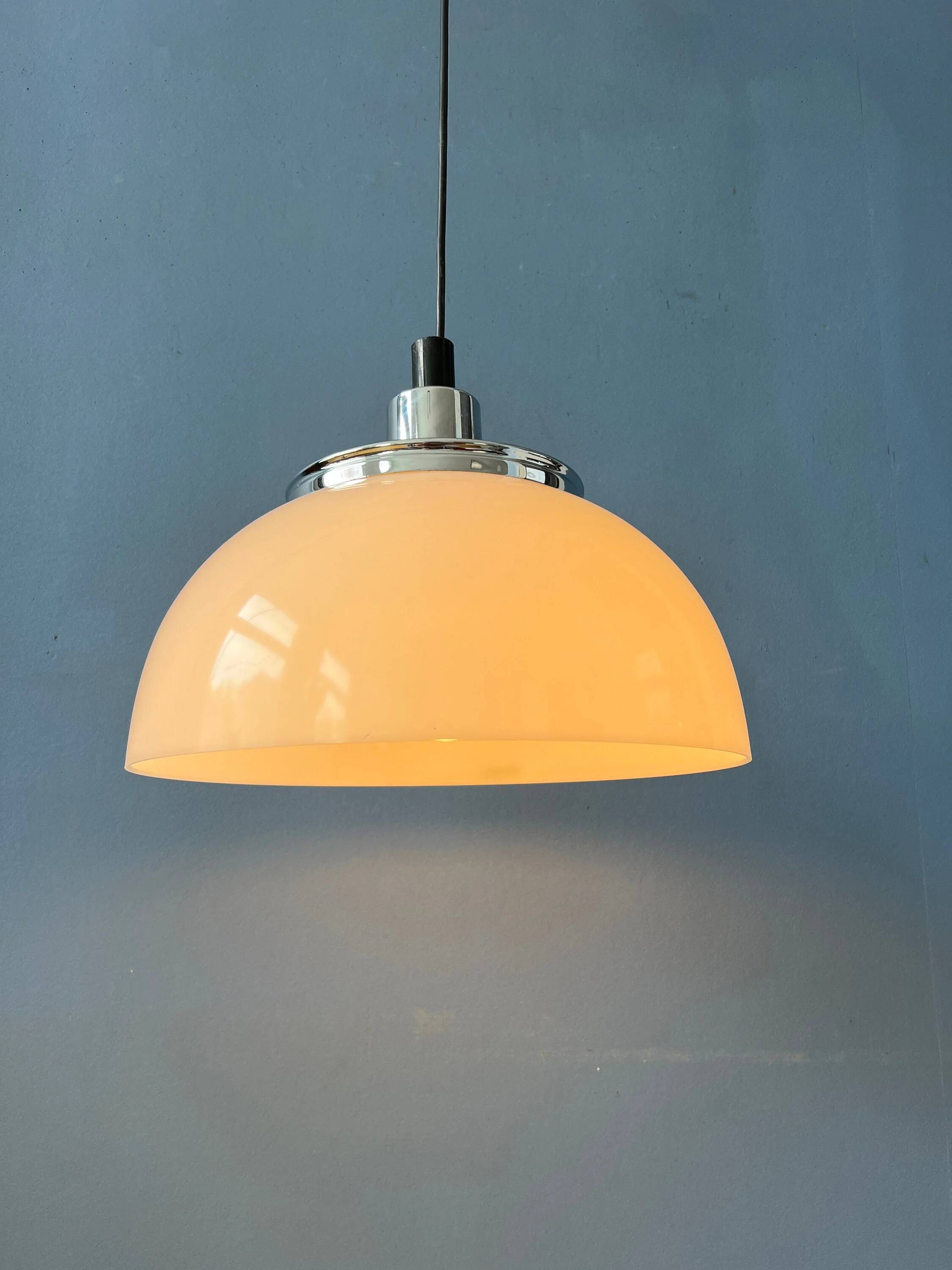 Vintage Guzzini Faro white acrylic glass pendant light