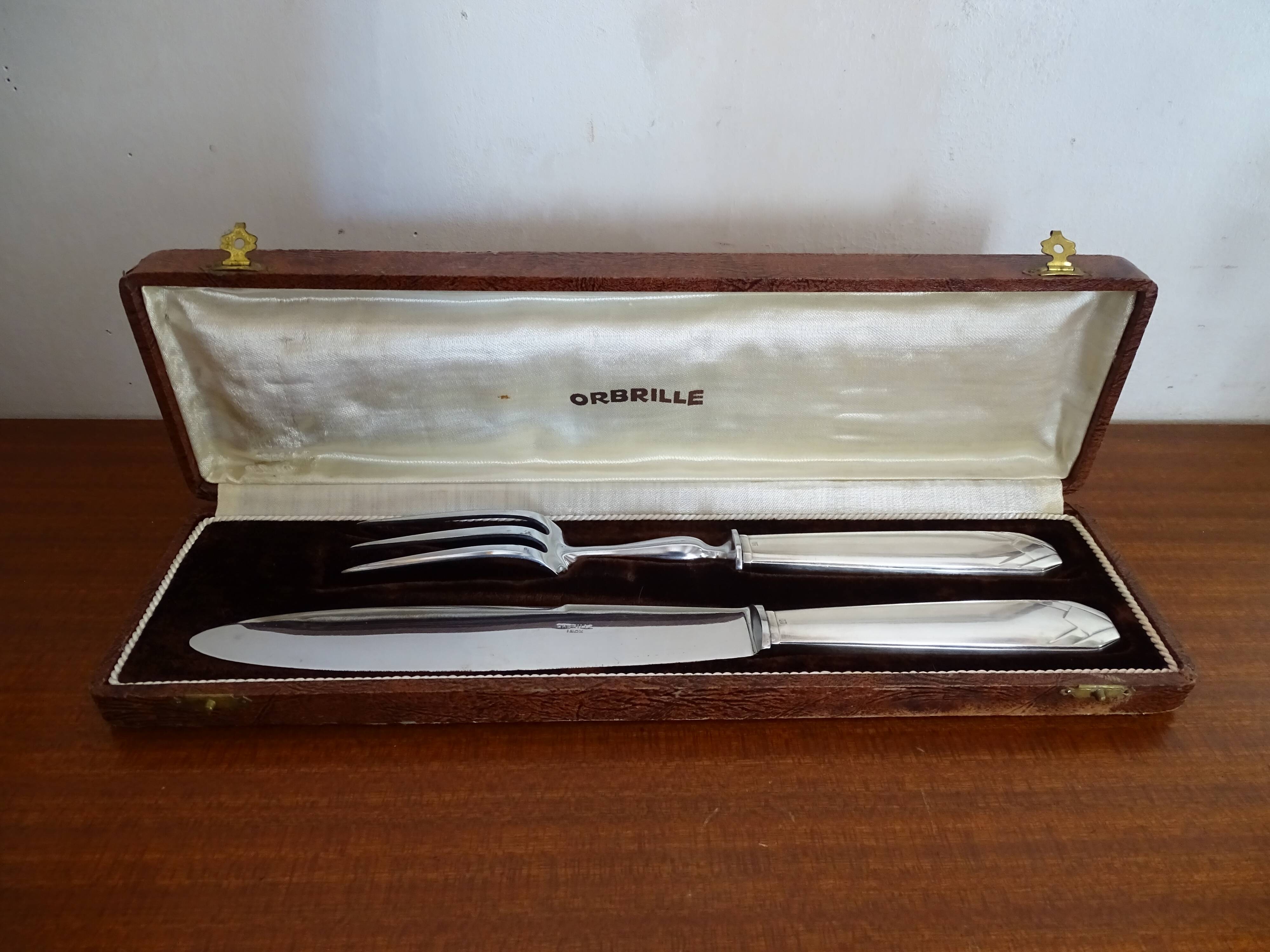 Art Deco cutlery silver metal ORBRILLE 1930 in case