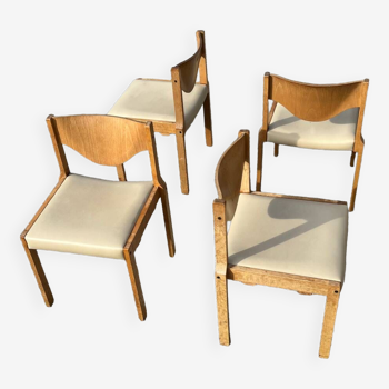 Suite de 4 chaises en pin et skaï beige / Horgen - Glarus