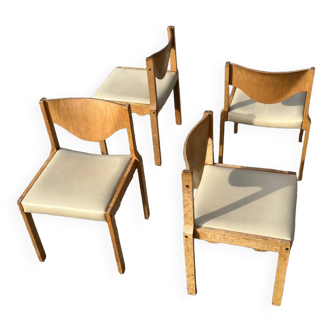 Set of 4 chairs in pine and beige skai / Horgen - Glarus