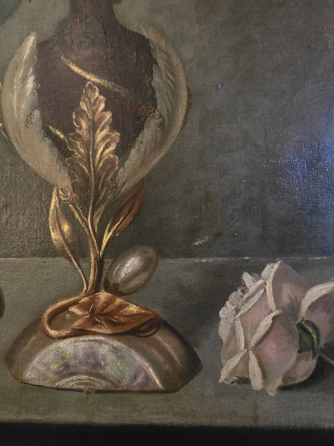 Oil on canvas with bouquet