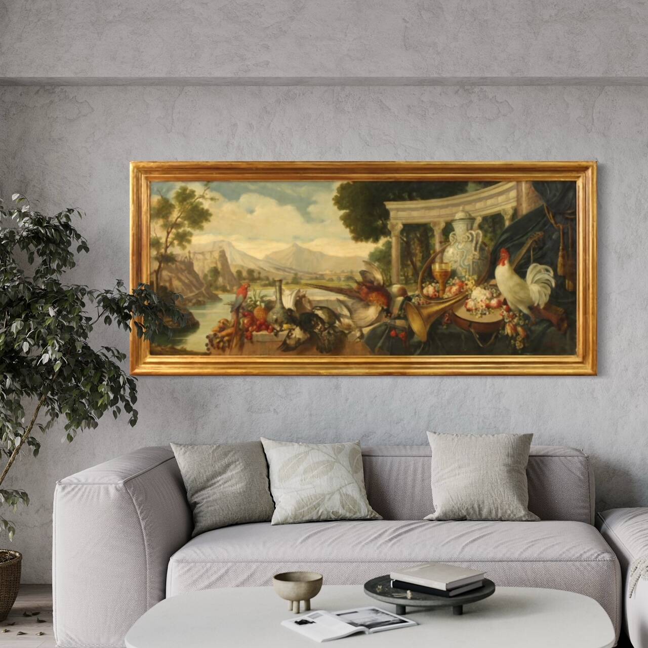 Italian painting landscape with still life from the 20th century