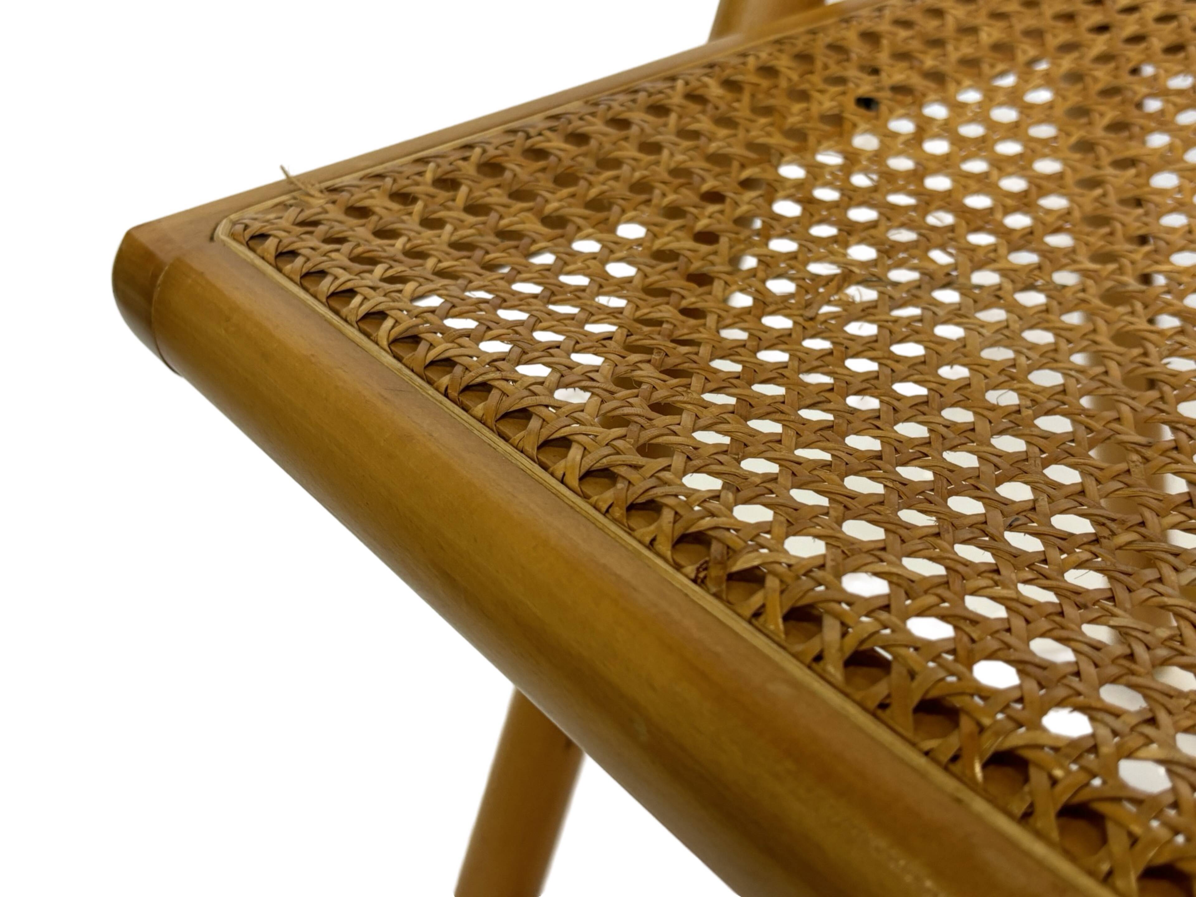 Vintage wooden folding chair with rattan seat 80s minimalist design
