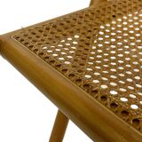 Vintage wooden folding chair with rattan seat 80s minimalist design