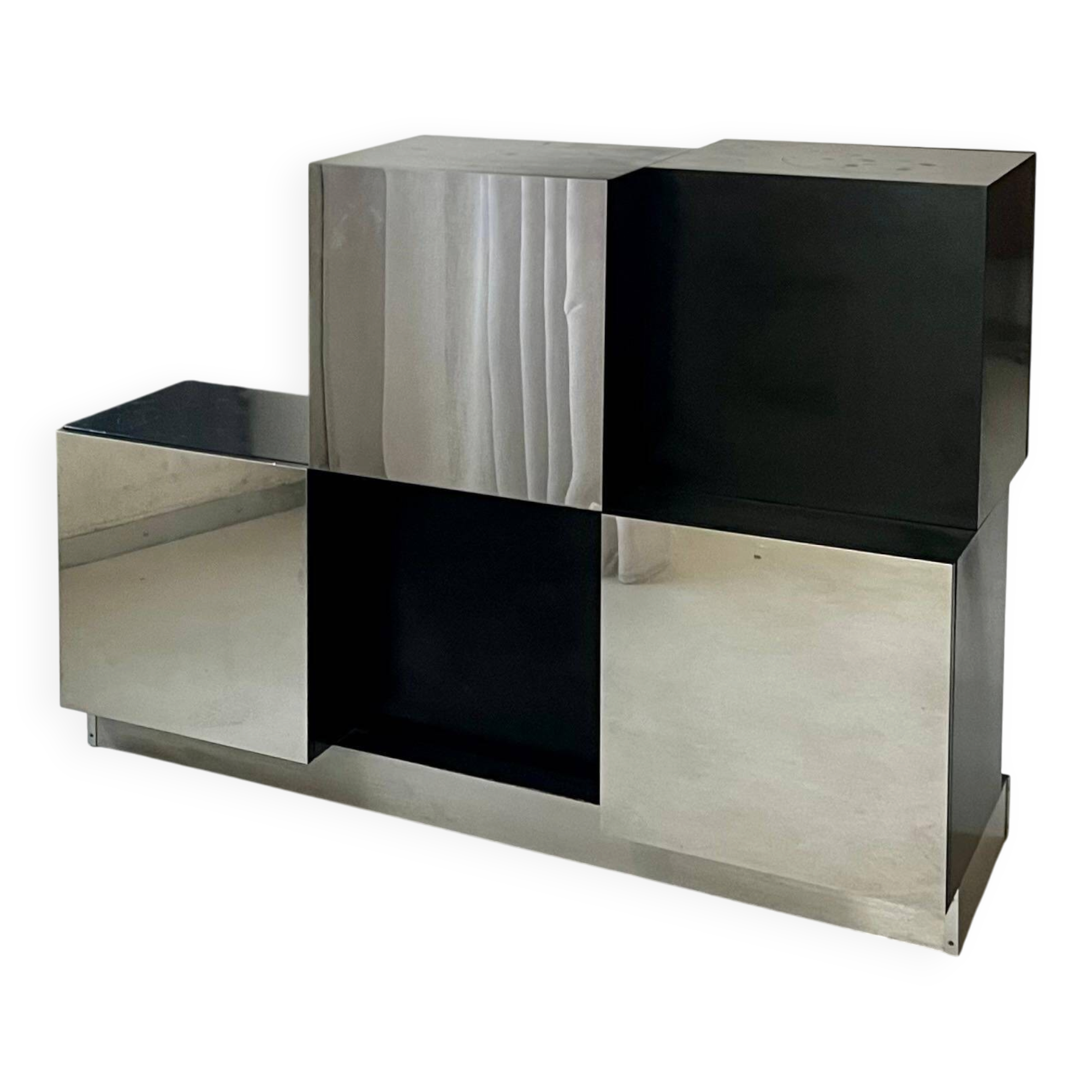 Cubes rétro des années 1970, bar et cabinet de rangement en noir et acier par Roberto Monsani
