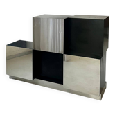 Retro cubes 1970's black and steel bar and storage cabinet by Roberto Monsani
