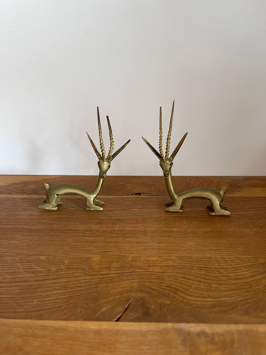 Pair of brass antelopes