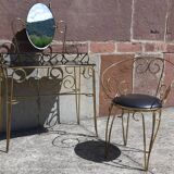 Dressing table and chair in gilded metal and opaline glass.