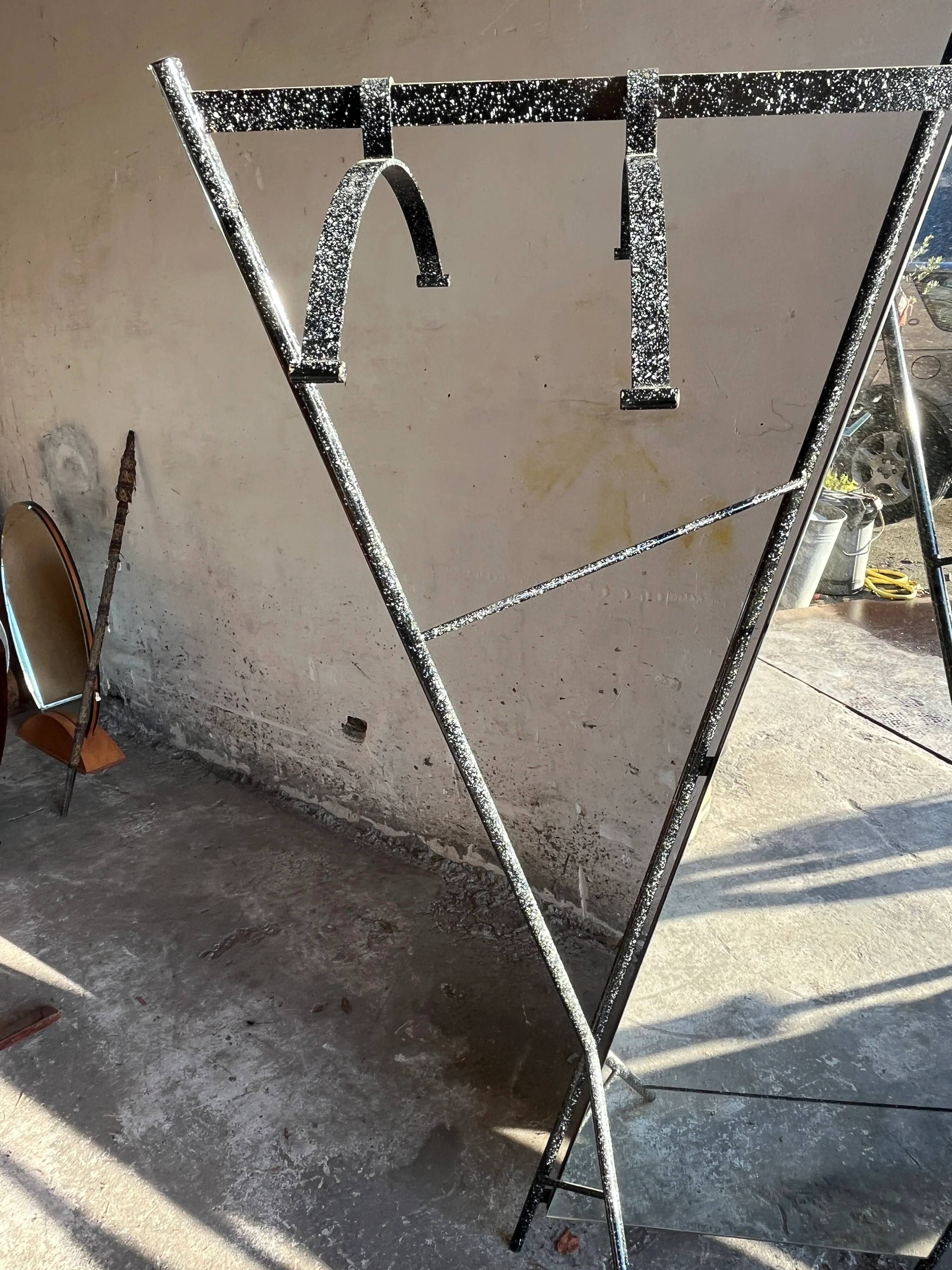 Coat rack with mirror in metal Memphis style (1980s)